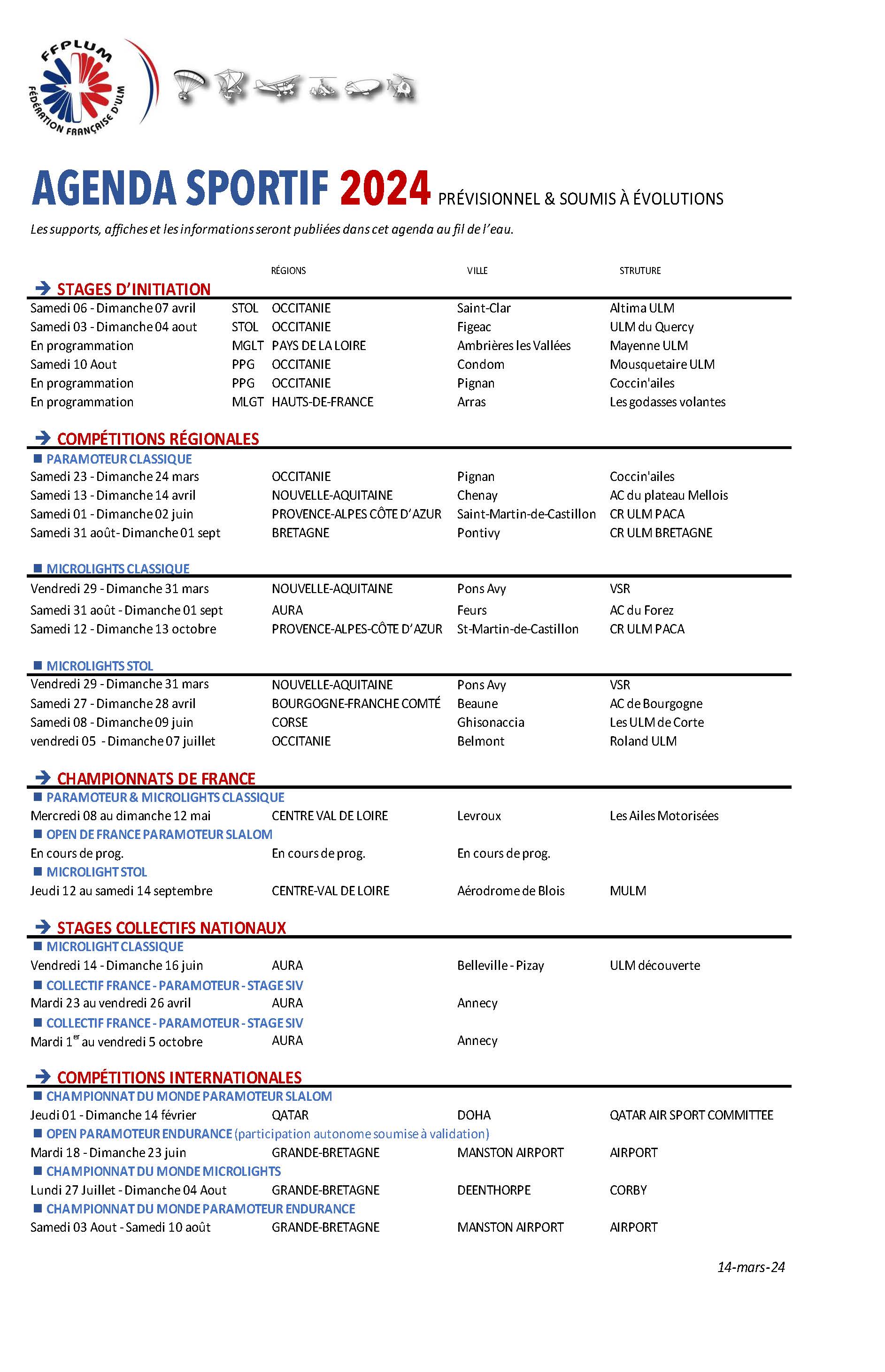 Agenda Sport 2024 14 mars