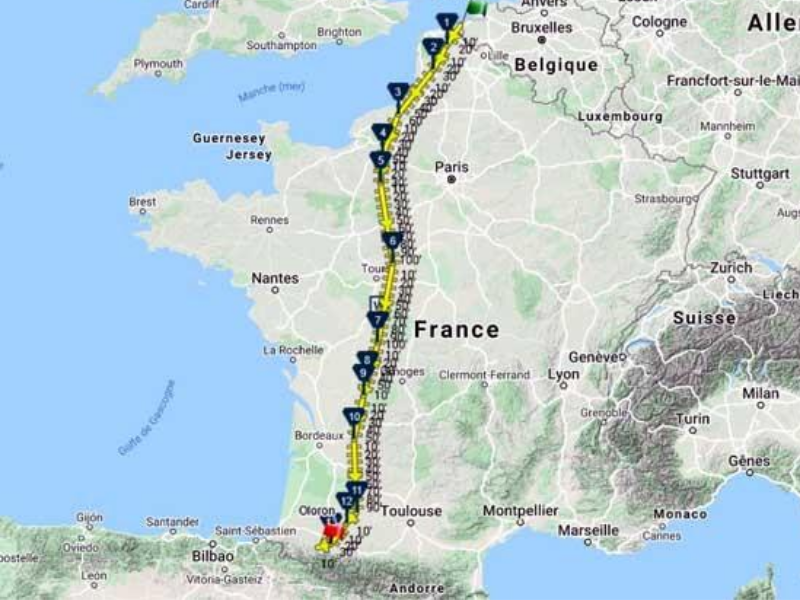 Le parcours de Blaise et de Jean-Claude, de Dunkerque à Oloron Ste Marie